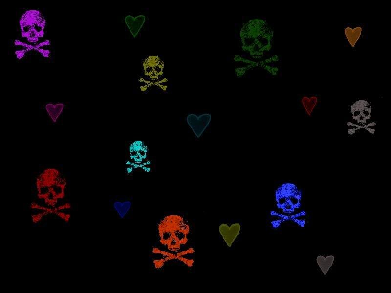 colorful skulls and hearts