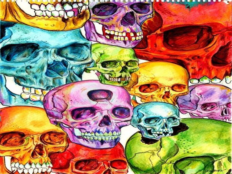 Colorful Skulls Collage — Purple