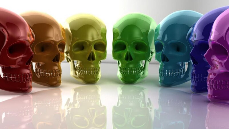 Colorful Skulls in a Row — Red, Neutral