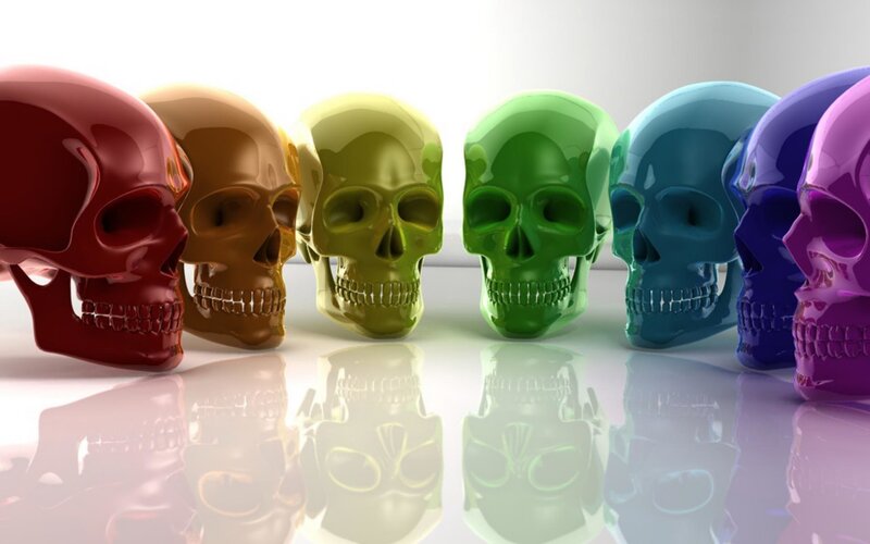 Colorful Skulls in a Row — Red