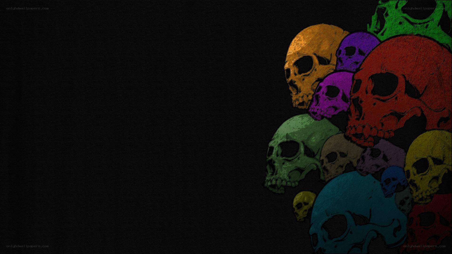 colorful skulls on black