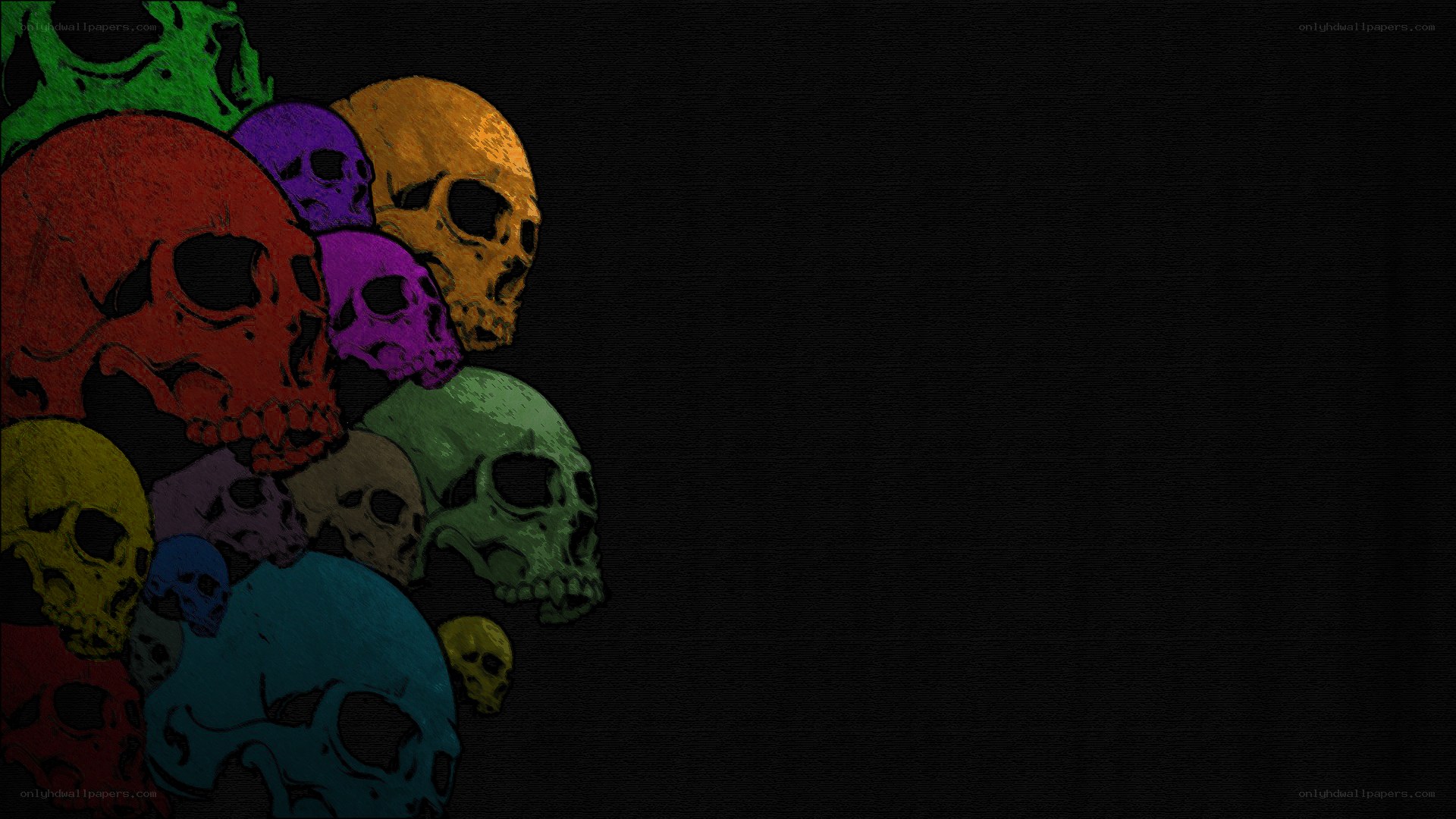 colorful skulls on black