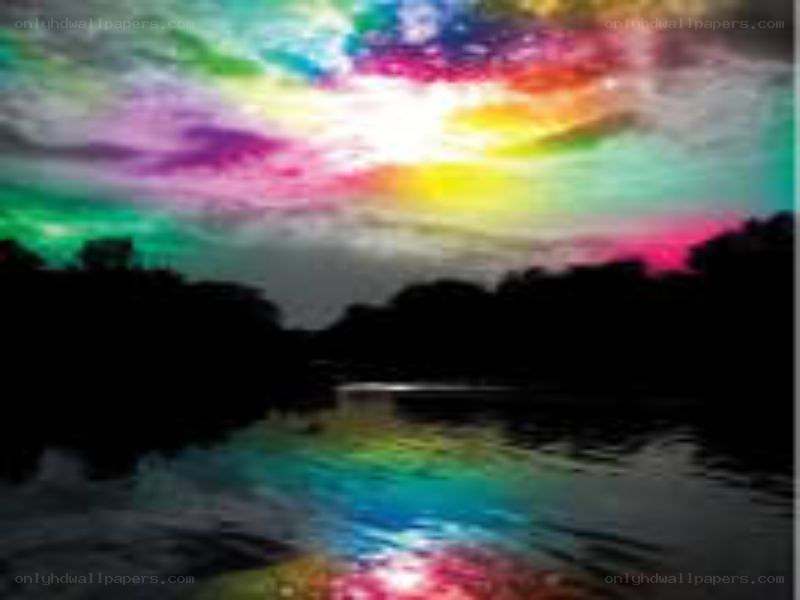 Colorful sky over a lake