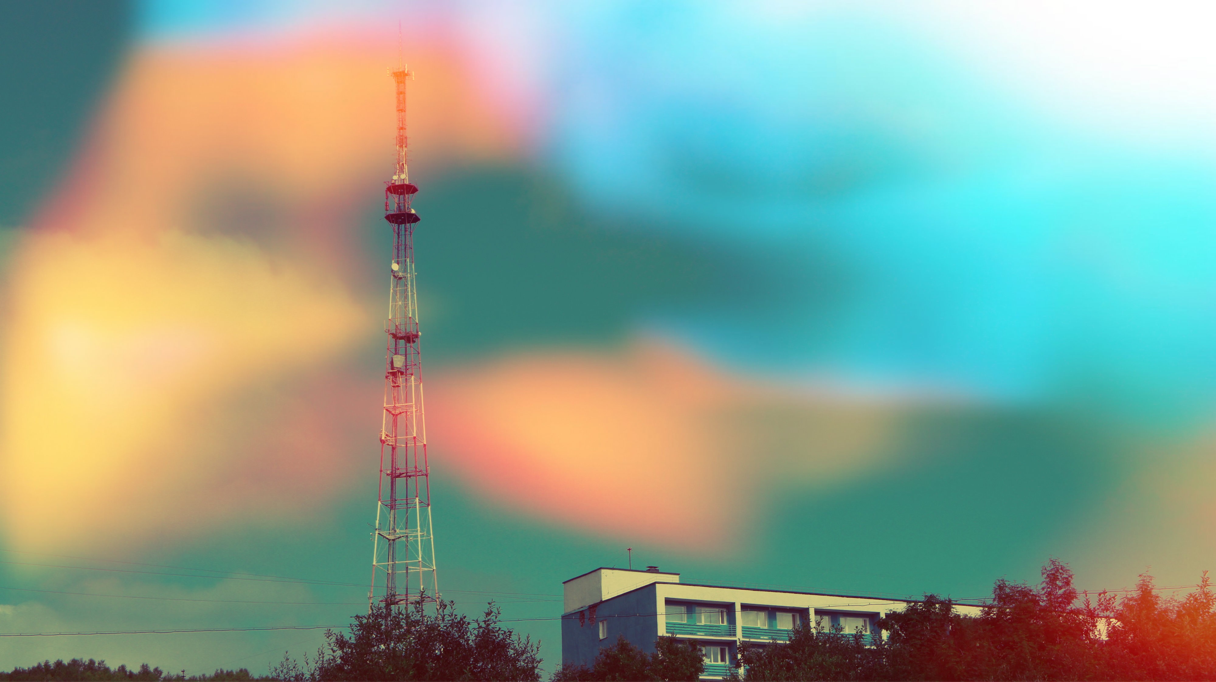 Colorful sky over a tower