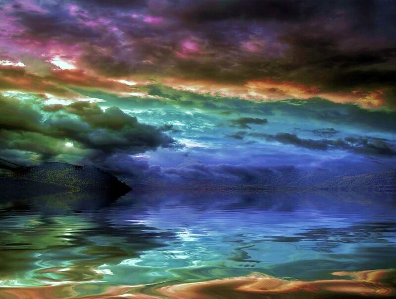 Colorful sky over calm lake