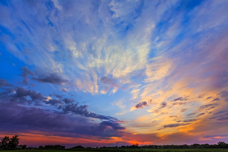 Colorful Sky over Field — Blue