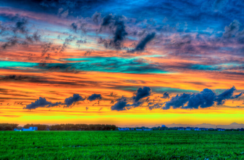 Colorful Sky over Field — Green