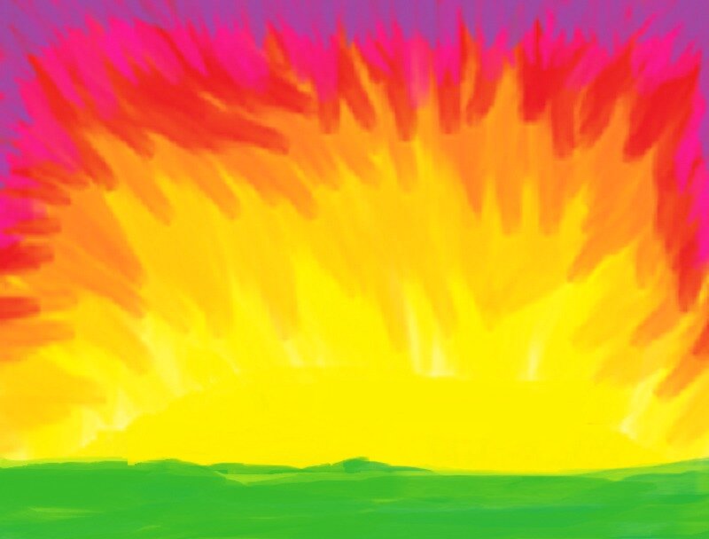 Colorful Sky over Green Field