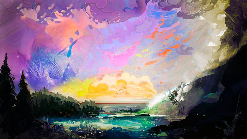 Colorful Sky over Lake — Purple