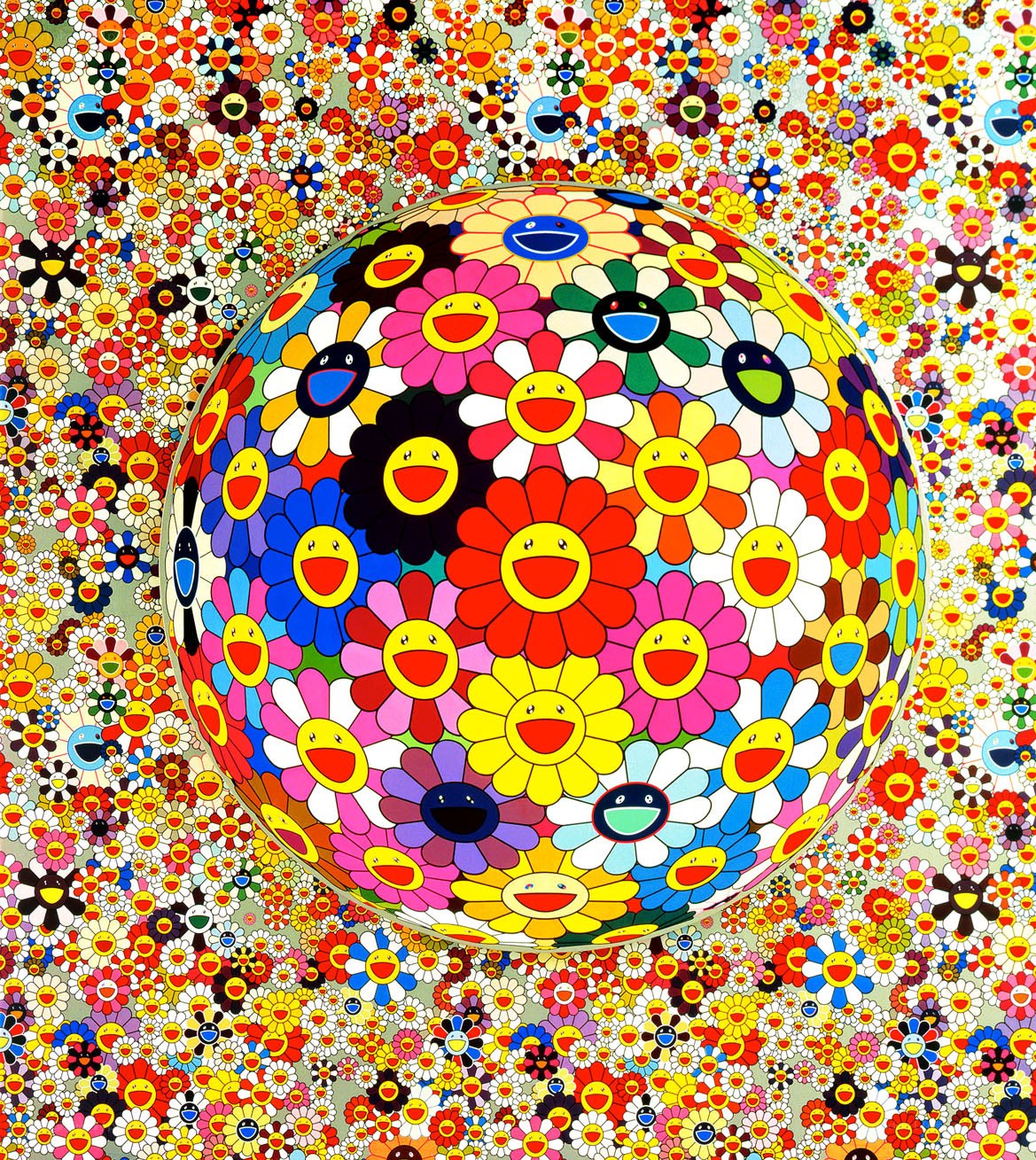 Colorful smiling flowers sphere