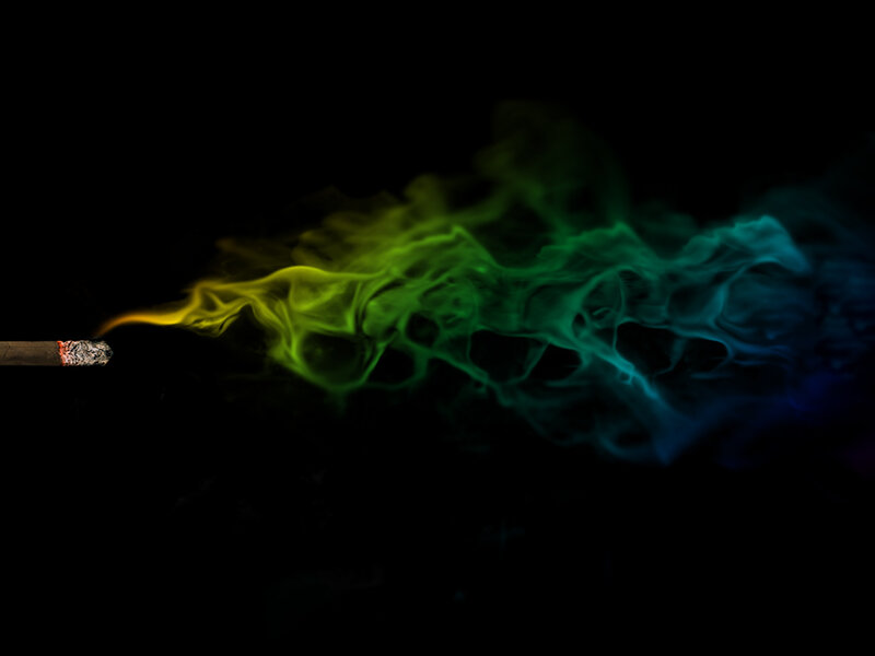 colorful smoke from a cigarette