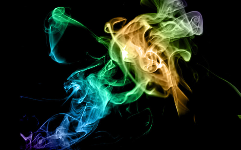 Colorful Smoke Swirls — Green, Dynamic, Abstract, Light, Dark Background, Blue, Yellow