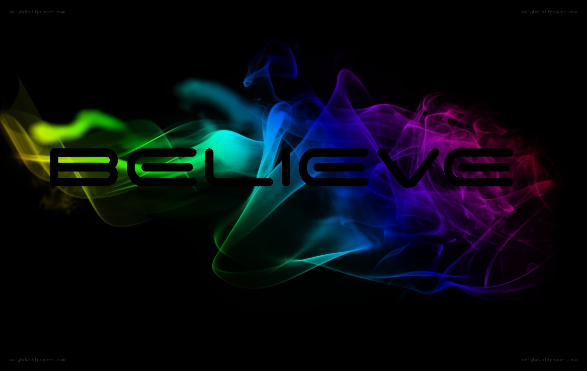 colorful smoke with believe text