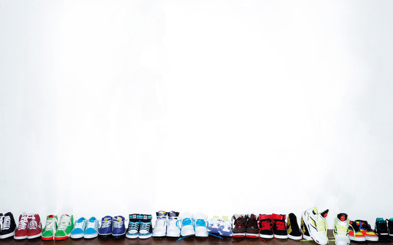 colorful sneakers in a row