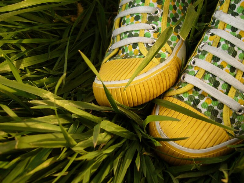 Colorful sneakers in grass