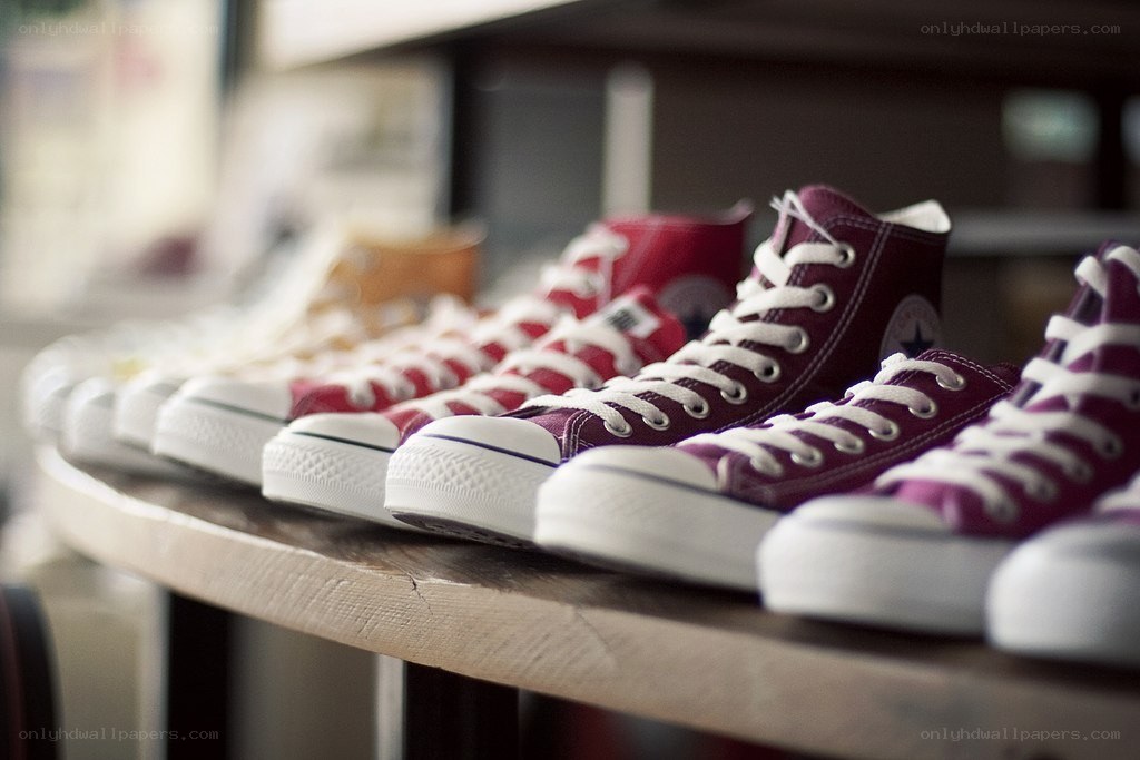 Colorful sneakers on display