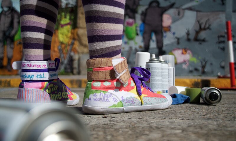 Colorful sneakers with graffiti art
