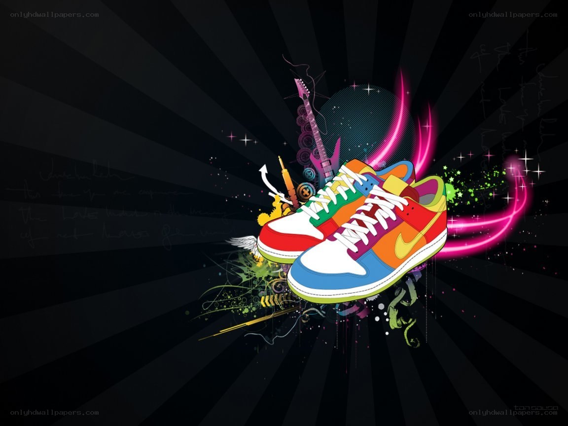 colorful sneakers with music theme
