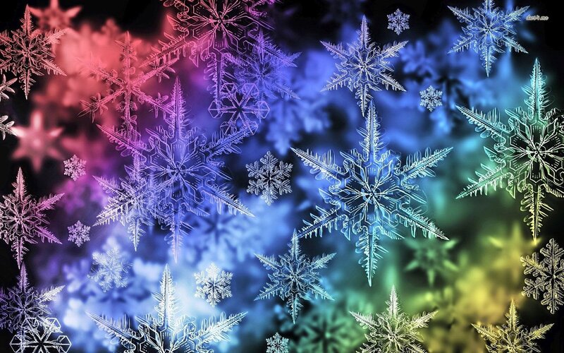 Colorful Snowflakes — Blue, Dreamy, Digital Art
