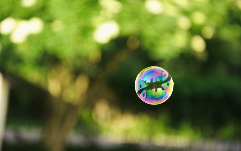 Colorful Soap Bubble — Green, Serene, Afternoon