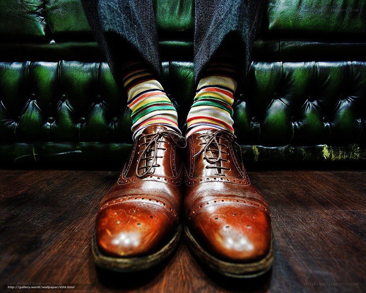 colorful socks and brown shoes