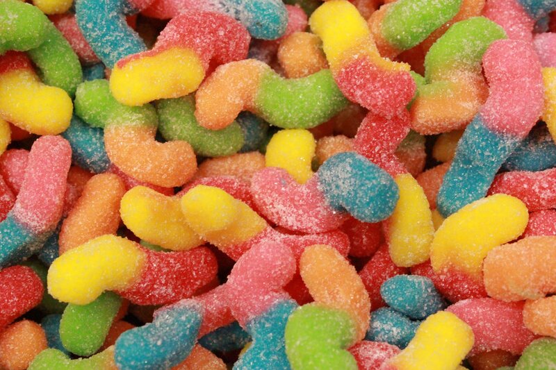 colorful sour gummy worms