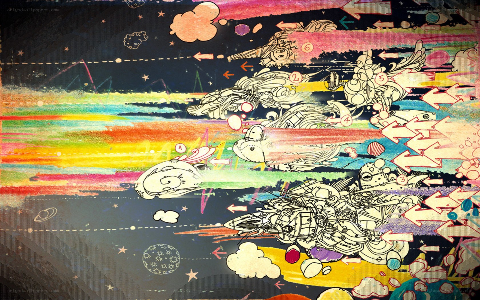 Colorful space battle illustration
