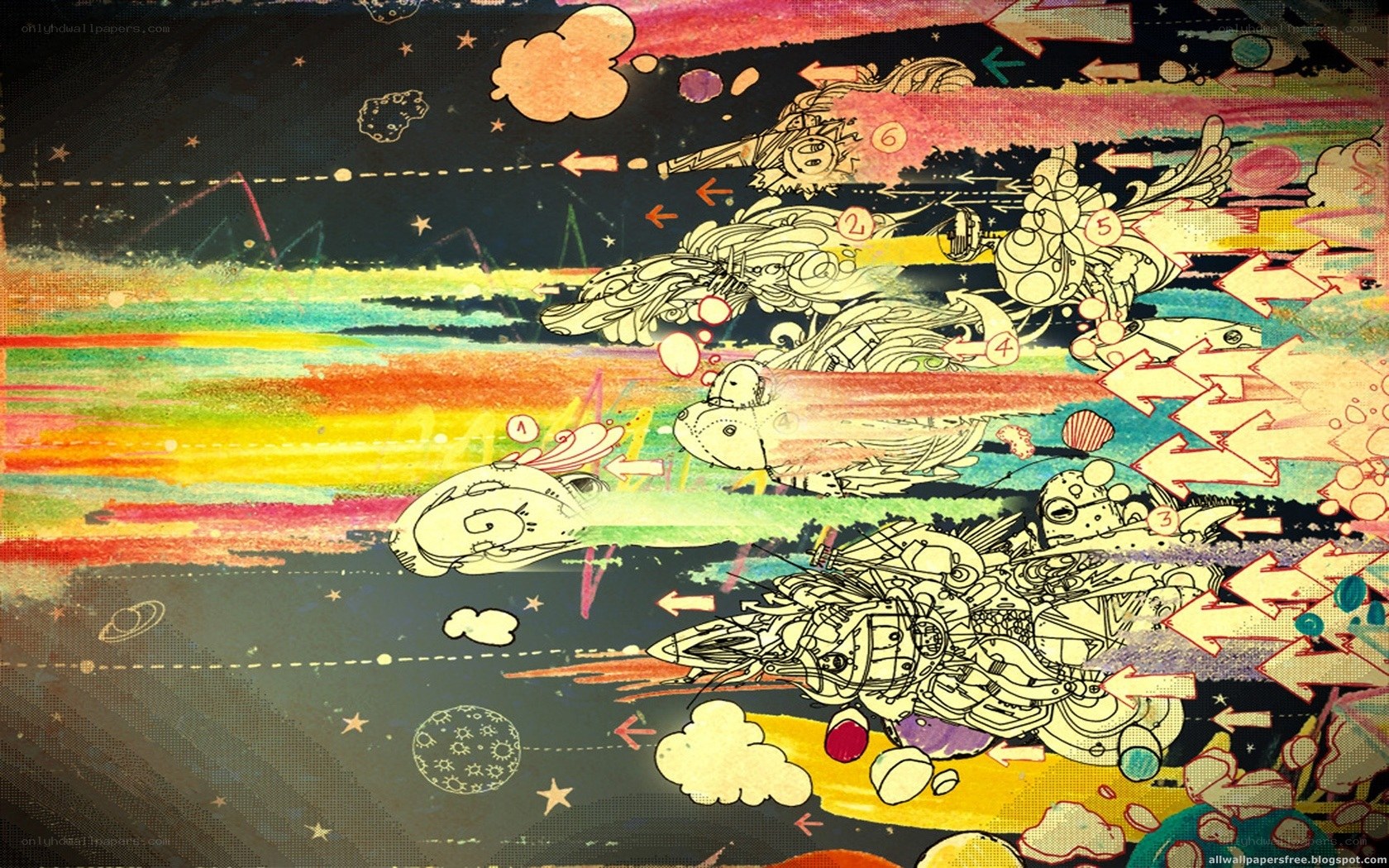 Colorful space battle illustration