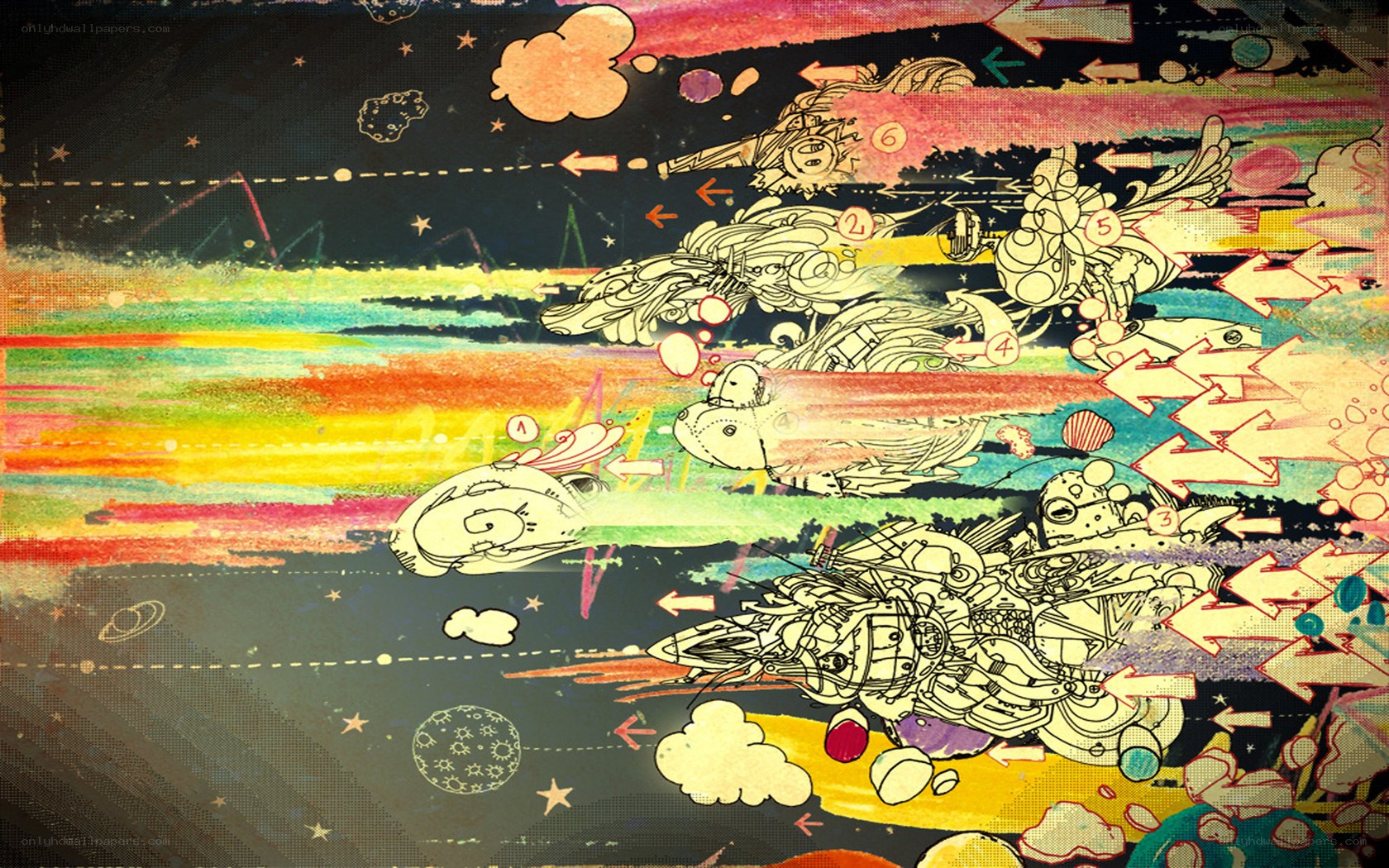 Colorful space battle illustration