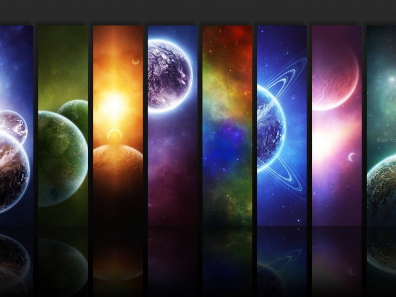 Colorful space planet collage