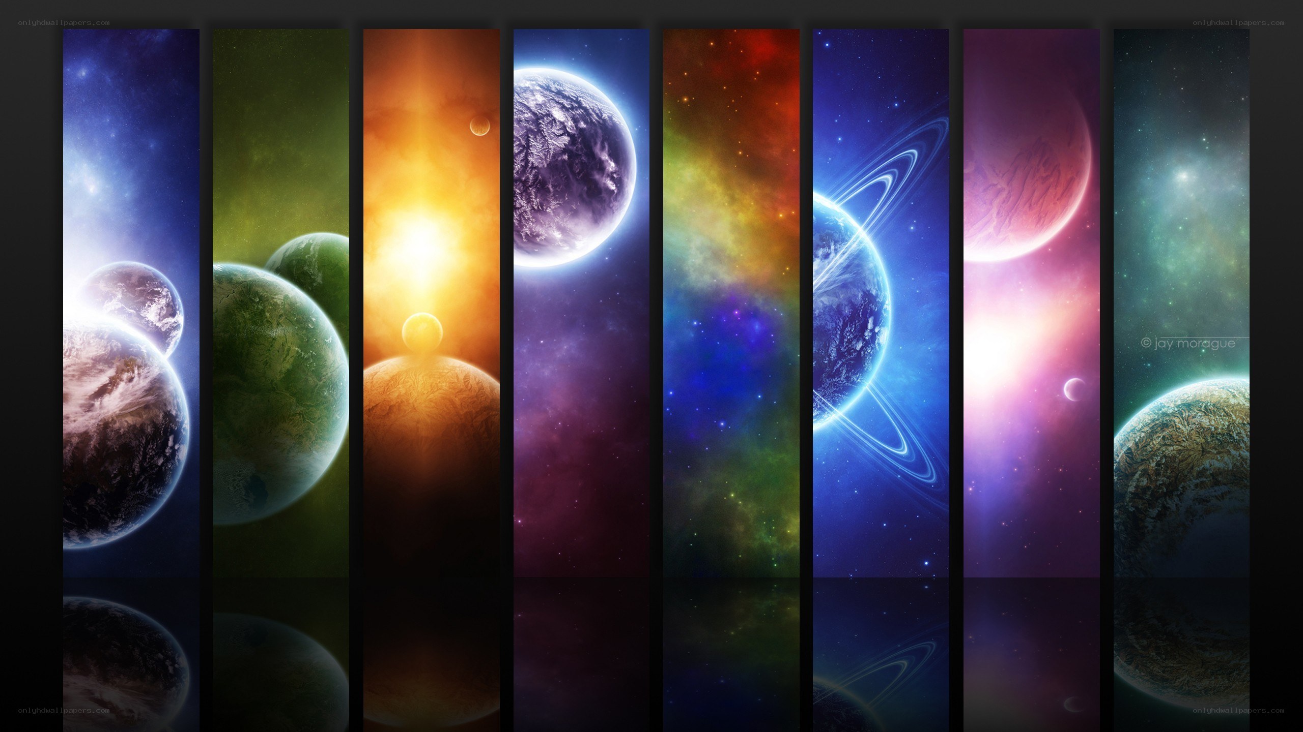 Colorful space planets collage