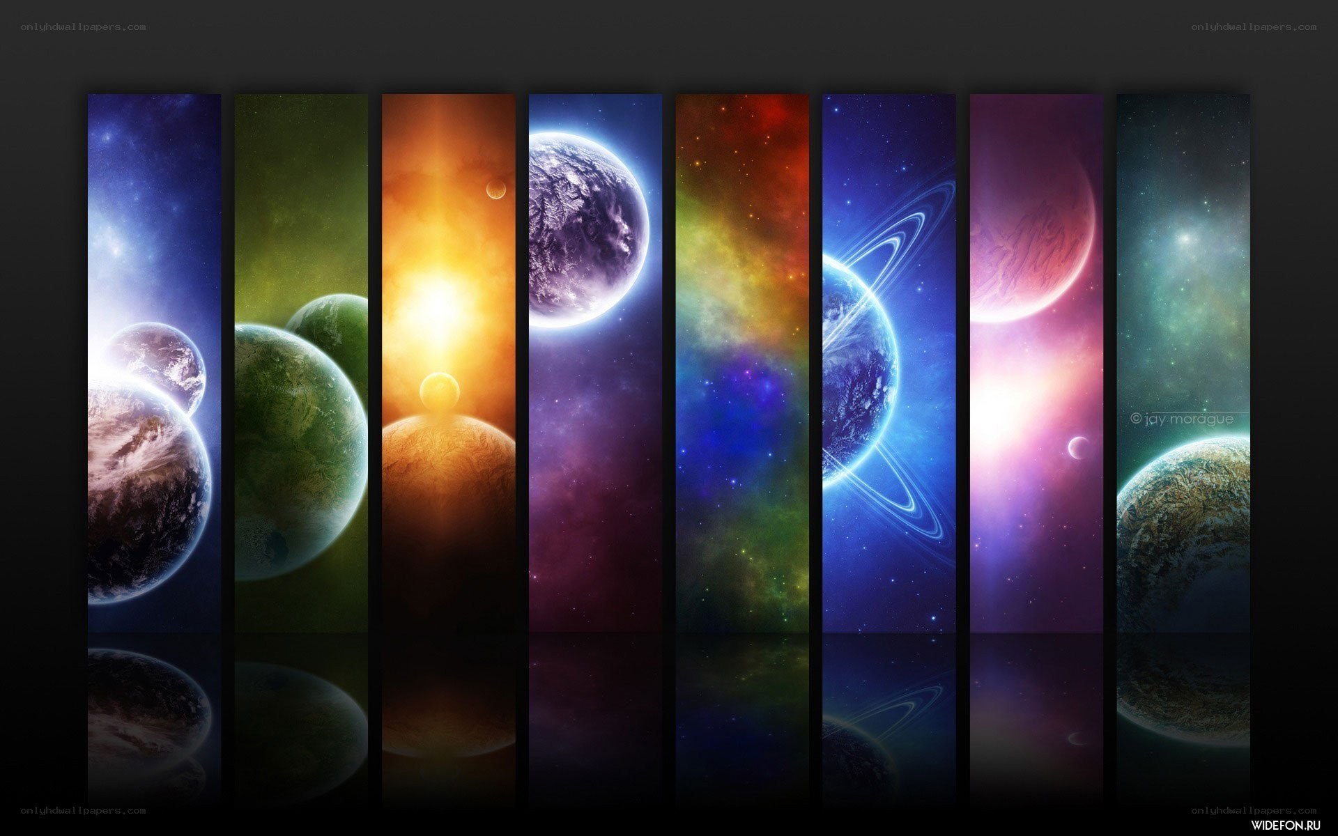 Colorful space planets collage