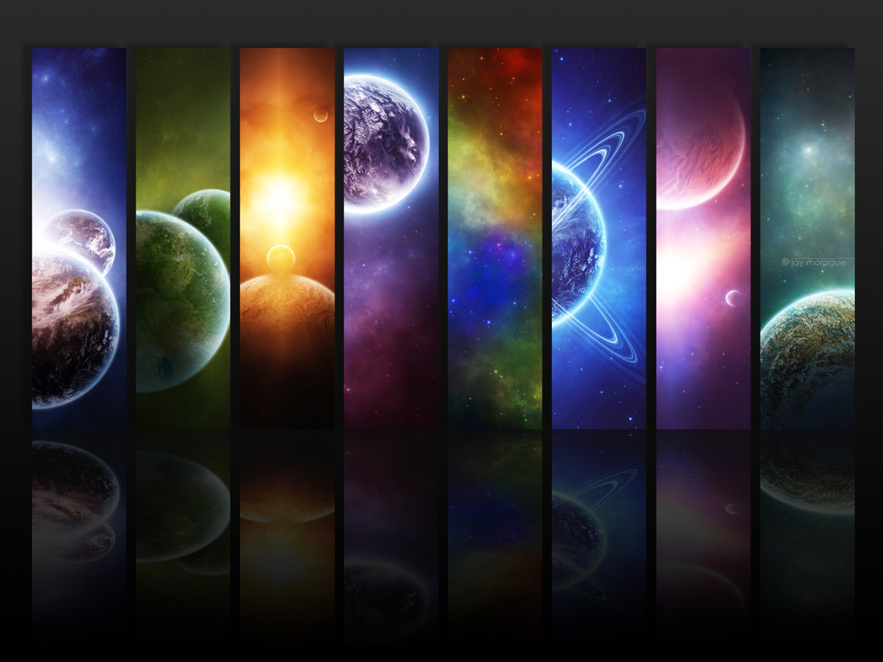 Colorful space planets collage