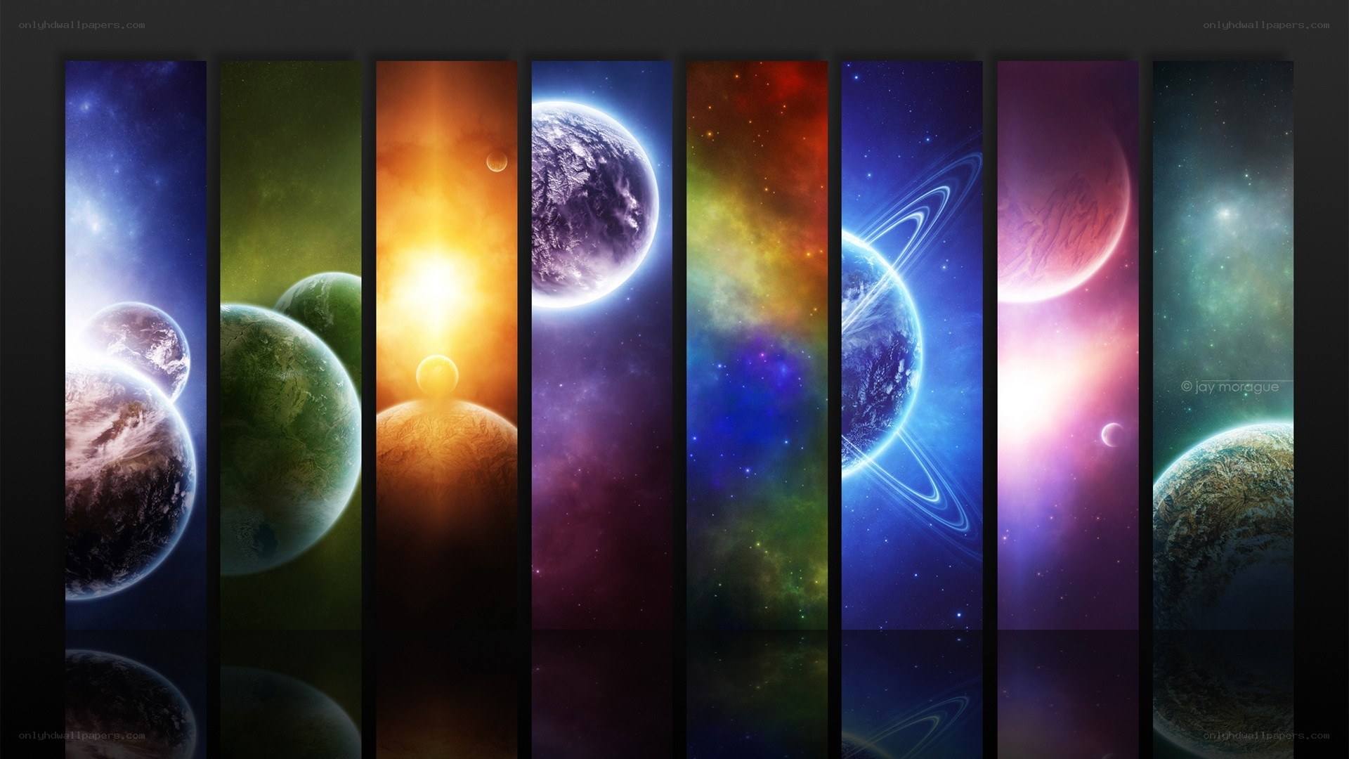 Colorful space planets collage