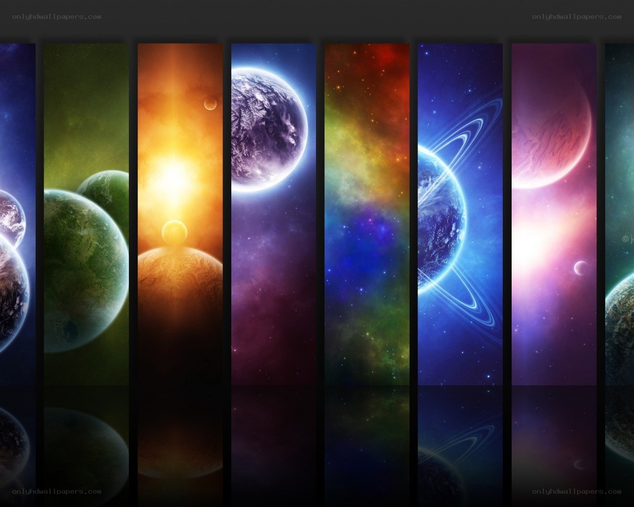 Colorful space planets collage