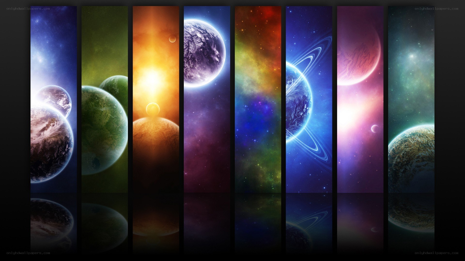 Colorful space planets collage