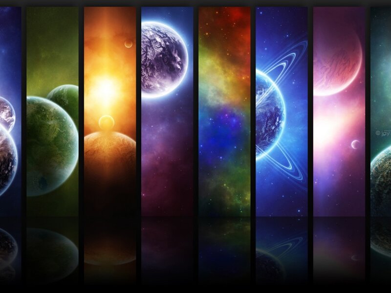 Colorful space planets collage