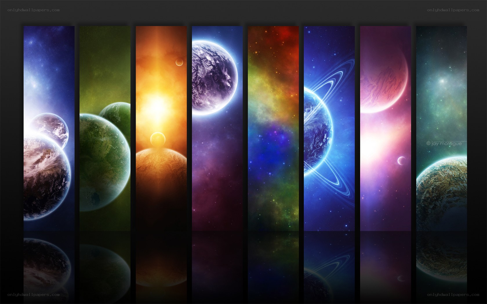 Colorful space planets collage