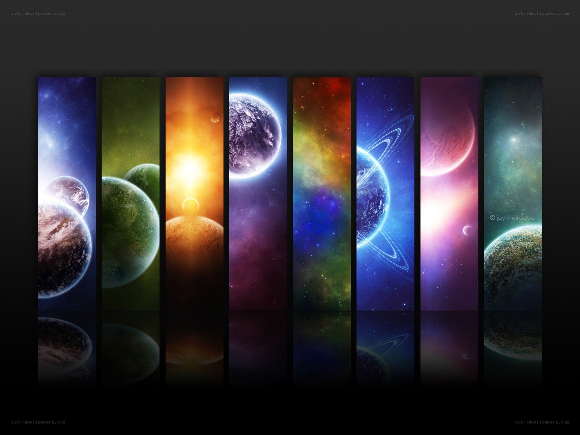 Colorful space planets collage
