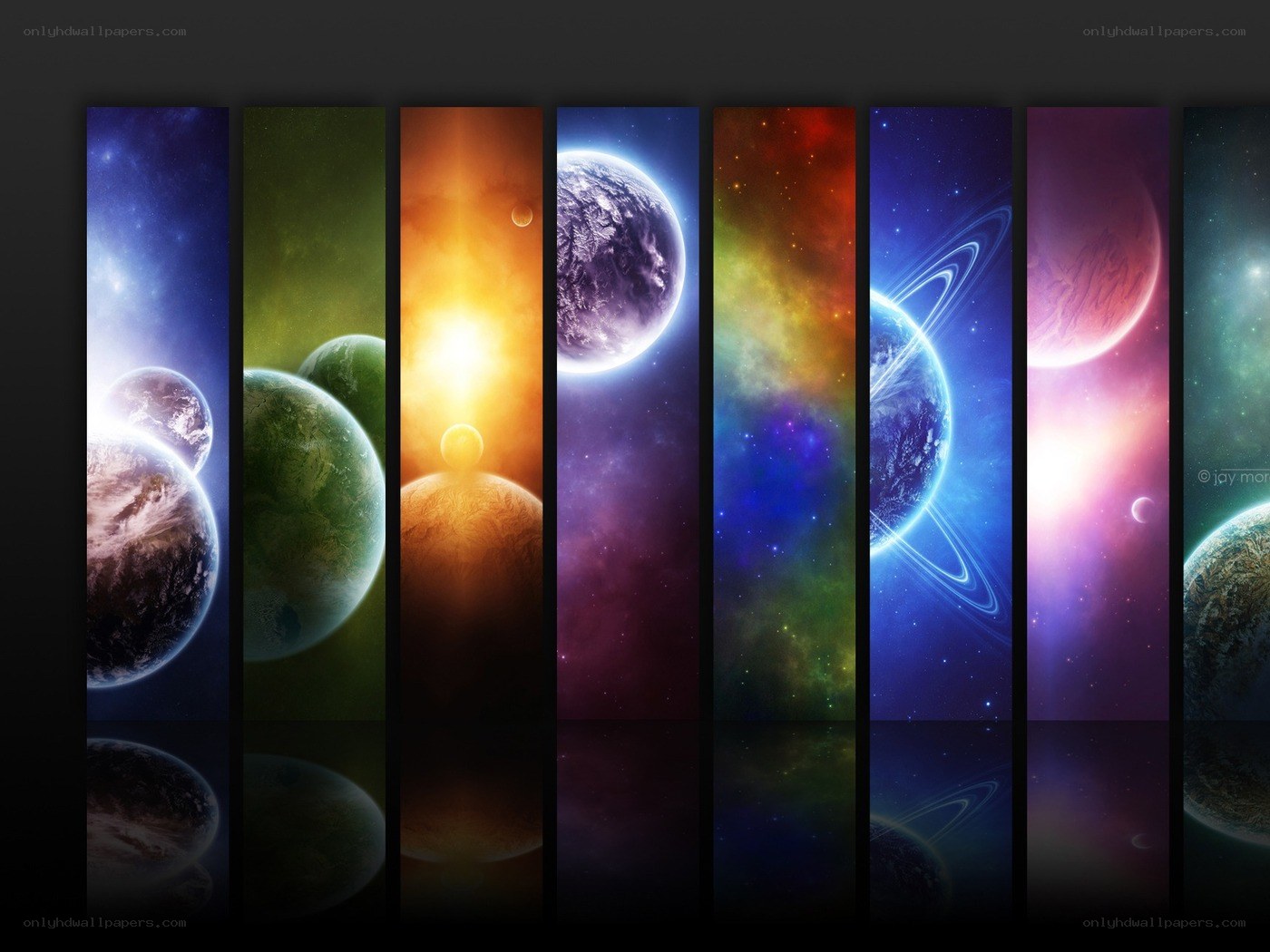 Colorful space planets collage