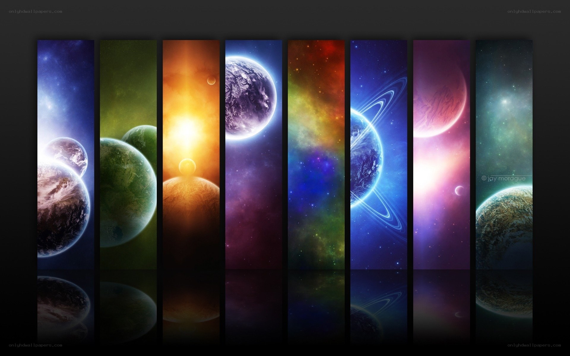 Colorful space planets collage