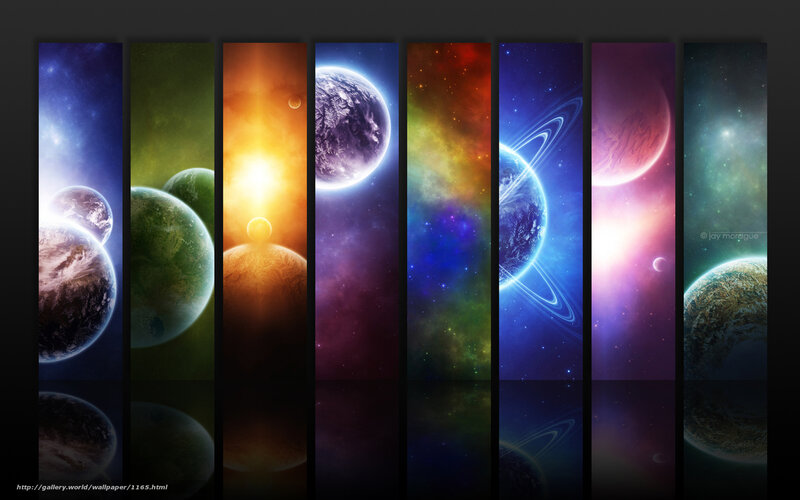 Colorful space planets collage