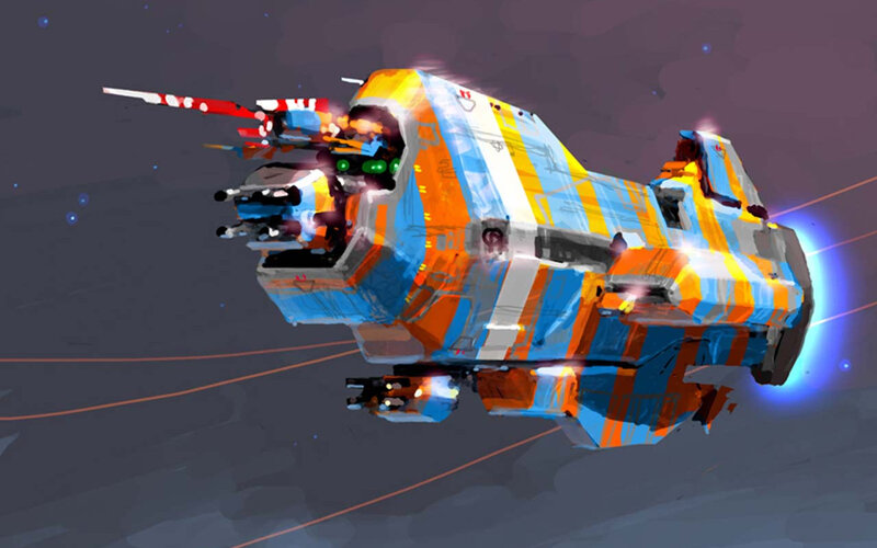 colorful spaceship in space
