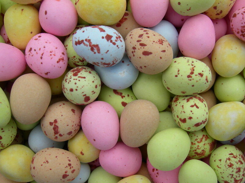 Colorful speckled candy eggs