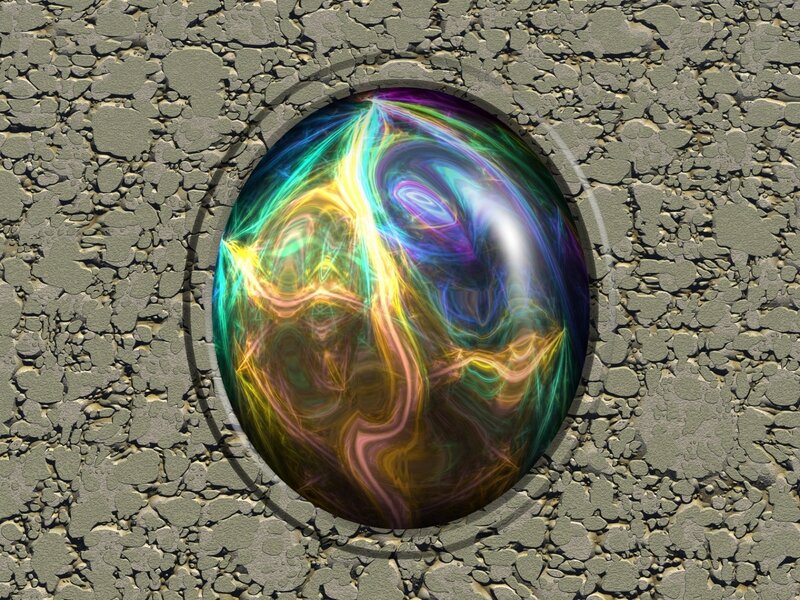 colorful sphere in cracked wall