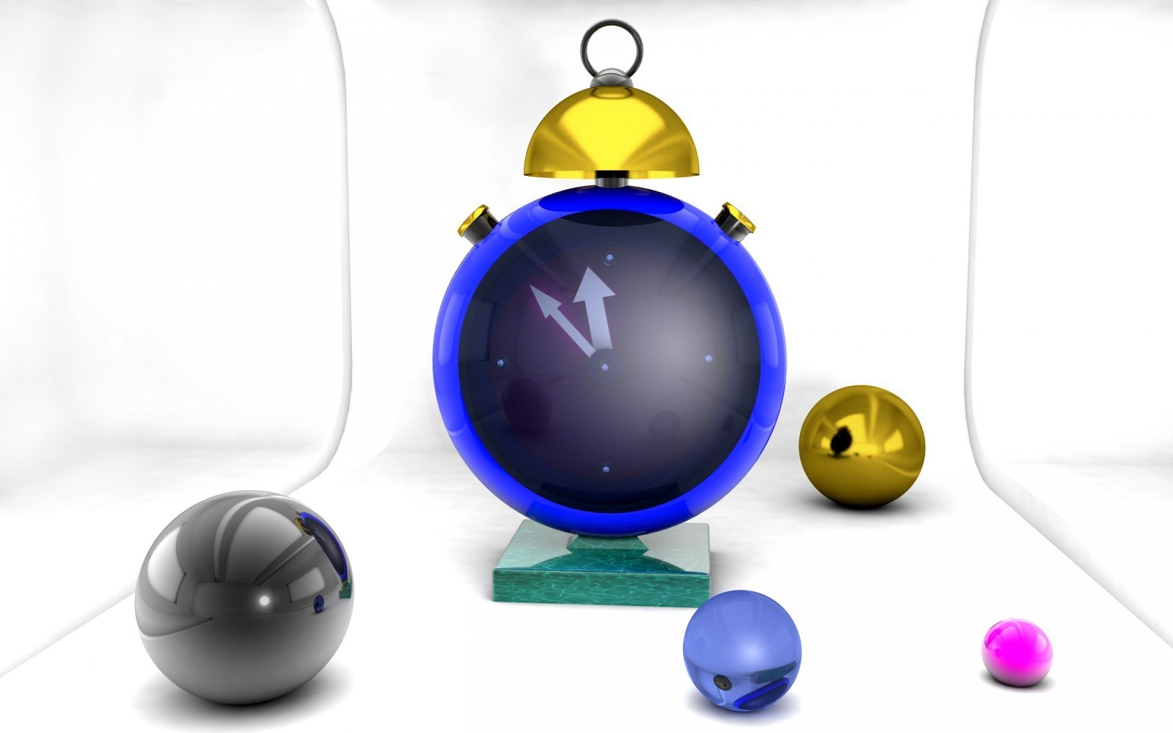 Colorful spheres and alarm clock