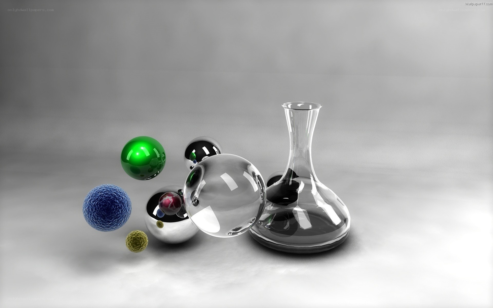 Colorful spheres and glass flask