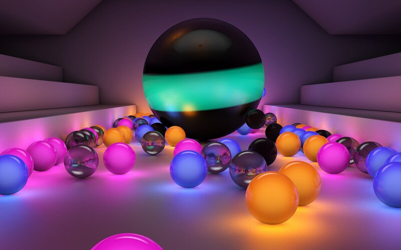 Colorful spheres in a dark room