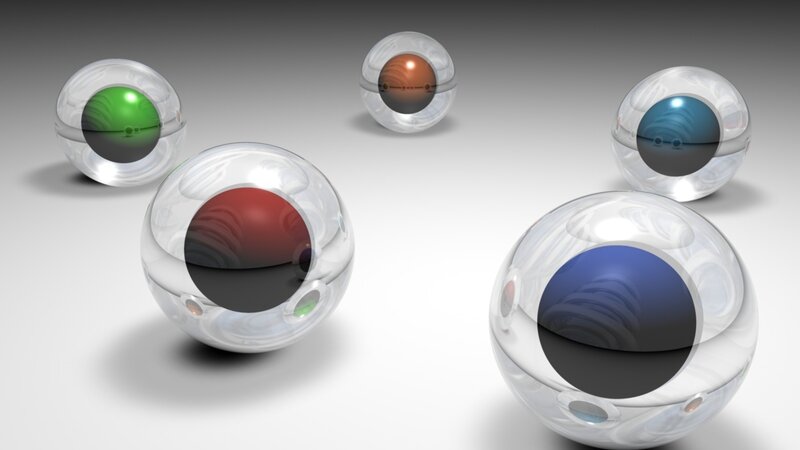 Colorful spheres in glass orbs