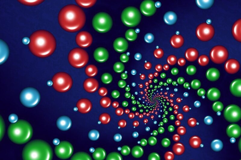 Colorful Spheres in Spiral — Red, Hypnotic